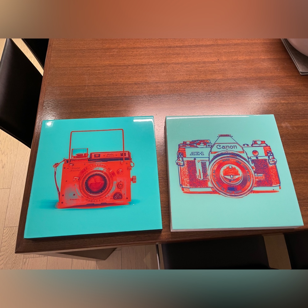 Canon Camera Art 2 piece set shiny finish looks great stacked together